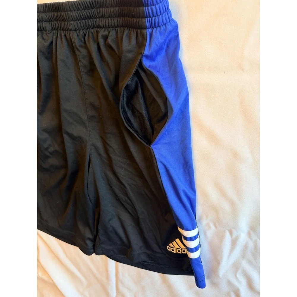 Adidas Mens Athletic Shorts Black Blue Striped Pockets AH0458 Size Large 14/16